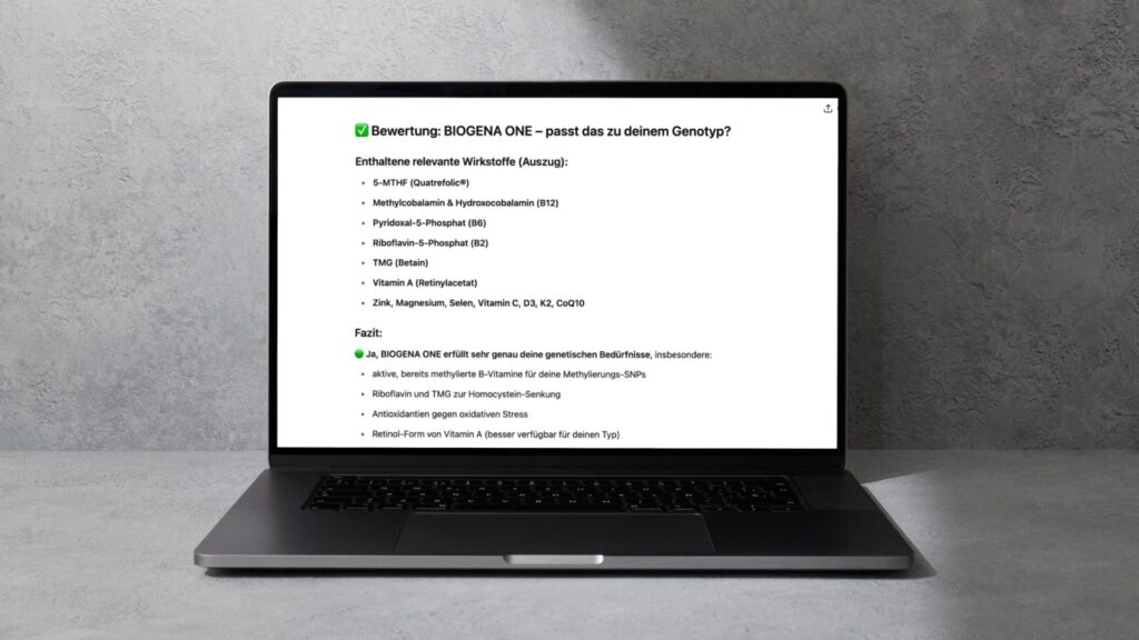 Auswertung des Stride DNA und Methylierungstest mit Hilfe von ChatGPT - an einem Laptop