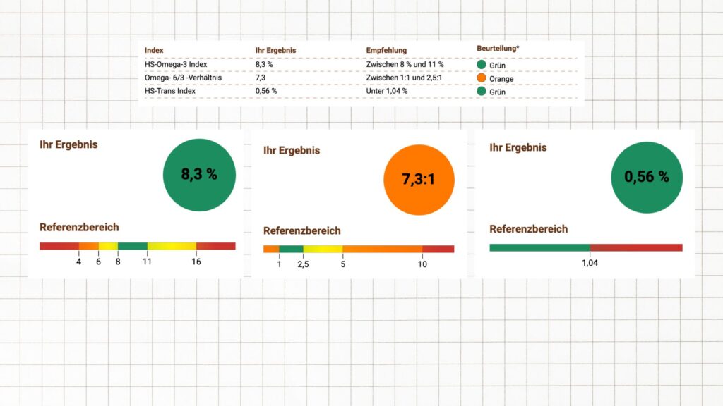 Bluttest Ergebnisse Omega-3 Index und Omega-6 Verhältnis Februar 2025