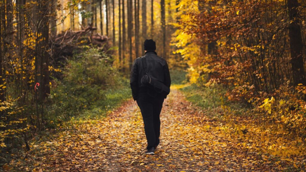 Mann geht entspannt in der Natur spazieren – einfache Gewohnheiten um auch im Alter gesund zu bleiben